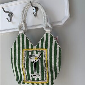 Green and White martini Beaded Tote Bag